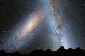 The Milky Way seems to be touching the Andromeda galaxy