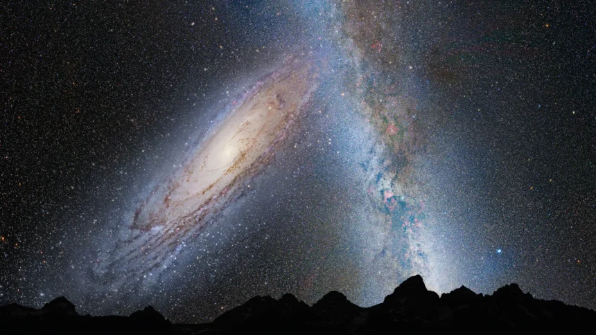 The Milky Way seems to be touching the Andromeda galaxy