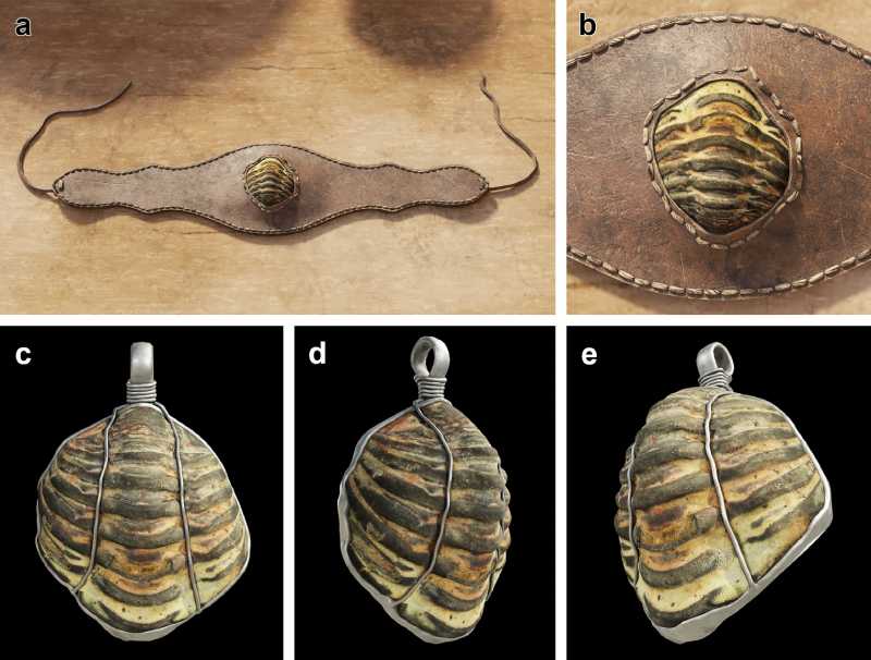 3D simulations showing how the Armea trilobite could have been used as a bracelet or metal pendant. Credit: A. Fernández-Fernández et al.
