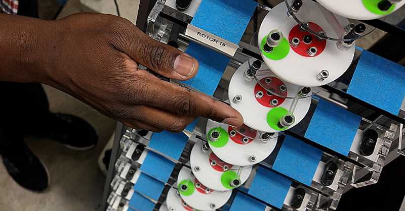 One-dimensional model used by researchers to demonstrate the remote control of material stiffness through sound waves. Credit: UC San Diego Jacobs School of Engineering