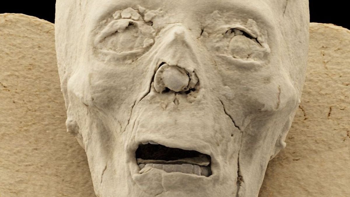 O rosto de uma das múmias. (Centro de Imagem Médica (OKK), Museu de História da Medicina Semmelweis MNMKK)