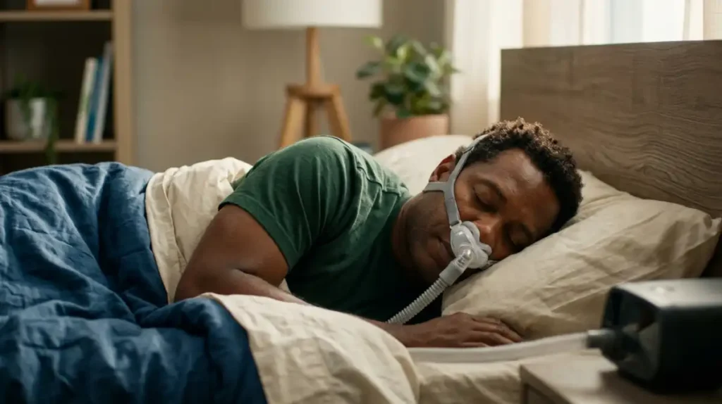 Um sistema de máscara CPAP é o tratamento de primeira linha atual para apneia do sono.
