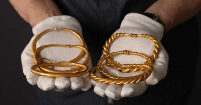 The six gold bracelets discovered in Rold, the third-largest Viking Age gold discovery in Denmark. Source: North Jutland Museums.