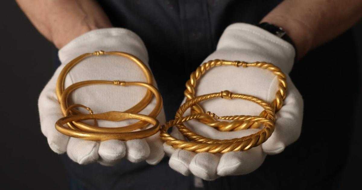 The six gold bracelets discovered in Rold, the third-largest Viking Age gold discovery in Denmark. Source: North Jutland Museums.