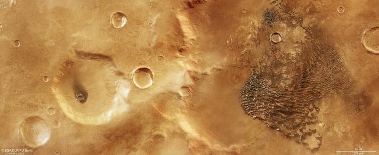 Mars Express registra ondas ‘metálicas’ em cratera antiga