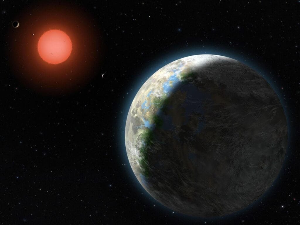 Artist's illustration of an exoearth circling a Red M dwarf star. Credit: NASA/Lynette Cook.