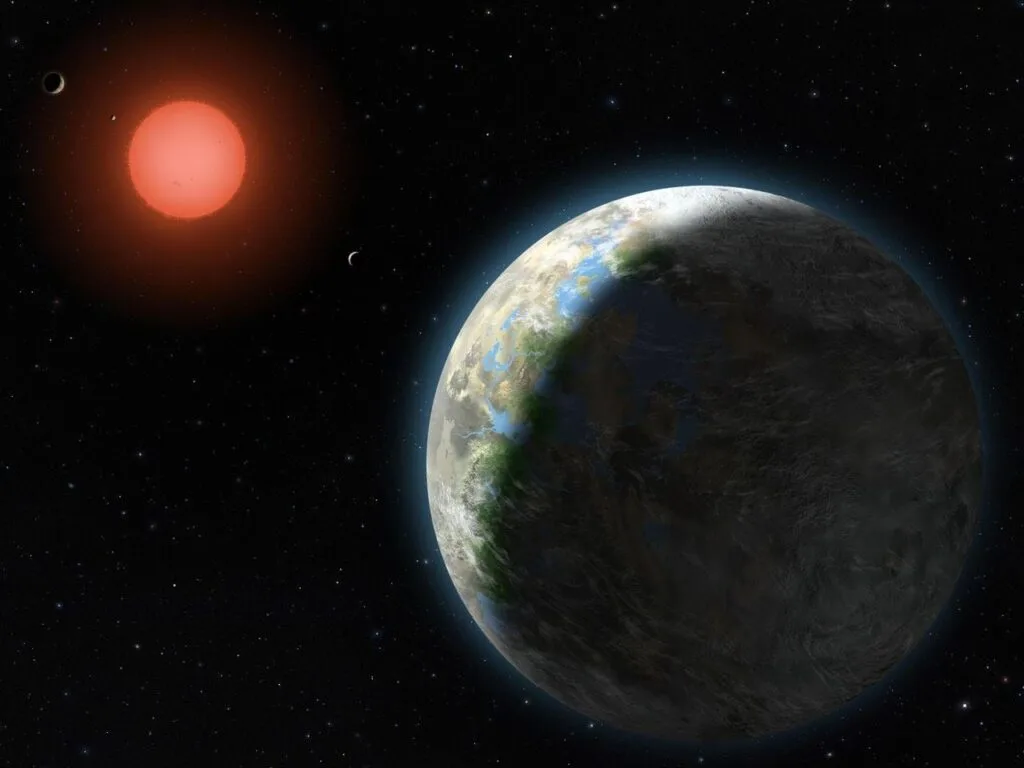 Artist's illustration of an exoearth circling a Red M dwarf star. Credit: NASA/Lynette Cook.