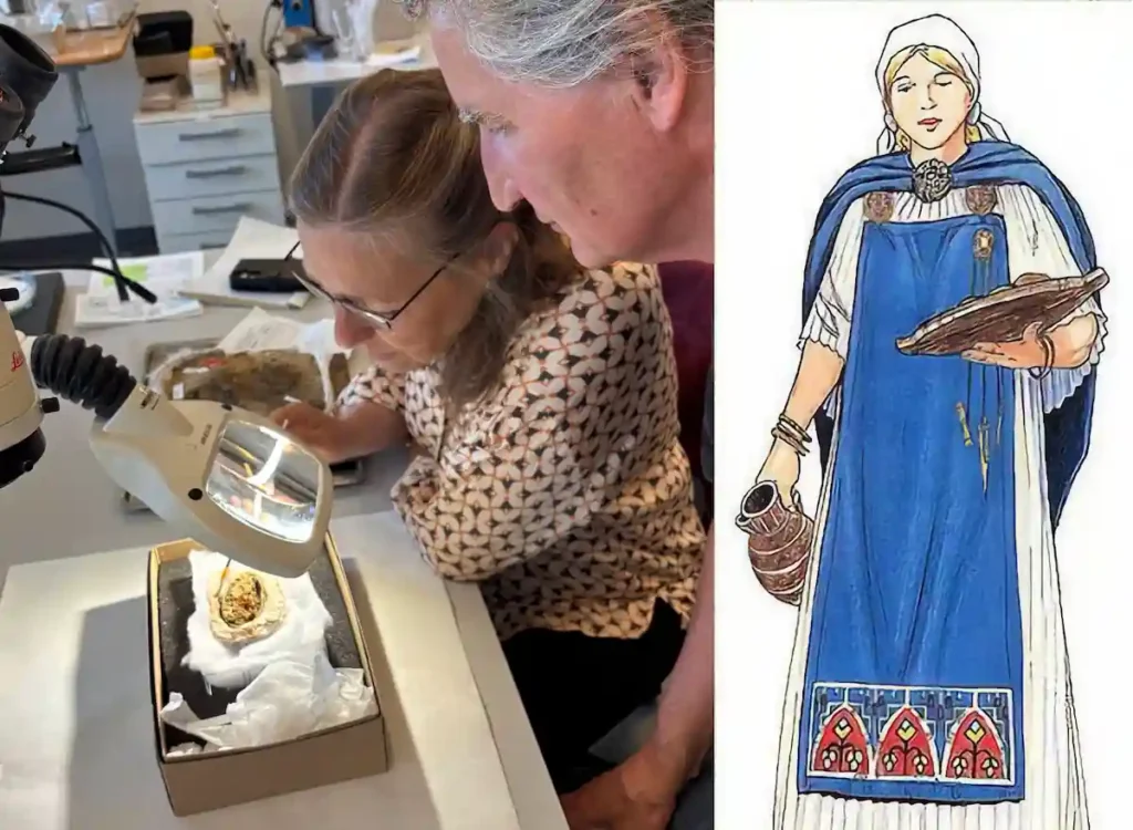 brooches viking woman grave textile remains