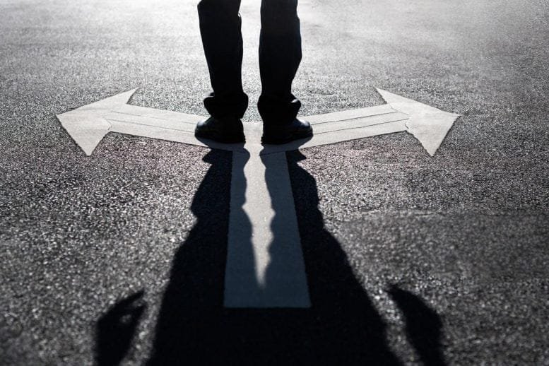 Businessman Choices Decision Arrows Road