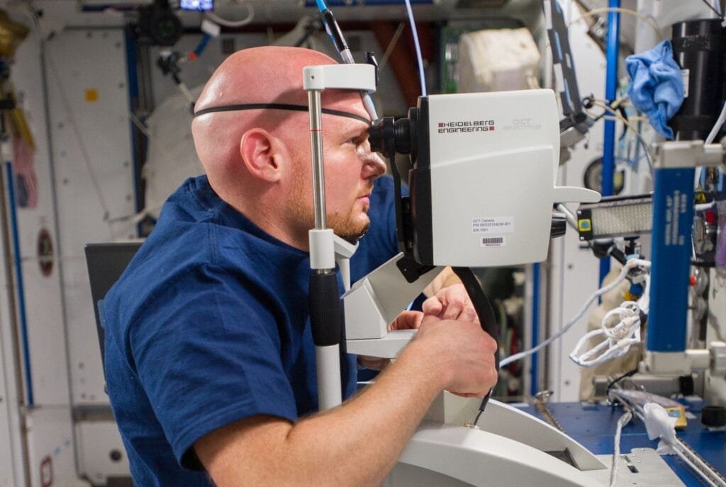 European Space Agency (ESA) astronaut Alexander Gerst takes optical measurements on board the International Space Station. Credit: NASA