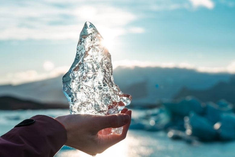 Hand Holding Melting Ice Climate Change Global Warming