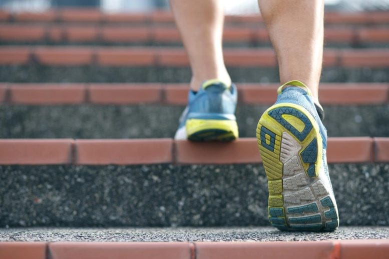Man Athletic Shoes Walking Up Stairs