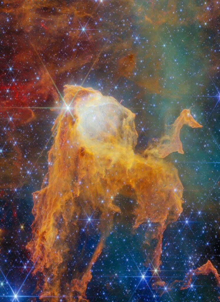 Webb image of the "Treasure Chest" feature inside the Carina Nebula. Credit: ESA/NASA/CSA/M. Reiter