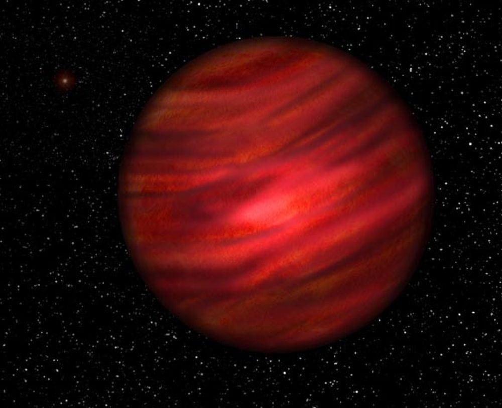 This artist's illustration shows the massive exoplanet J2126. This new research says that super-Jupiter's like it could form under the right conditions in AGN disks. Image Credit: Neil Cook / University of Hertfordshire