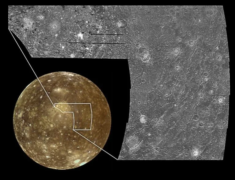 JWST revela atividade geológica em Callisto, lua de Júpiter