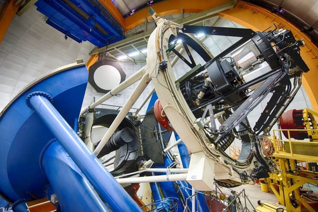 The Dark Energy Camera that performed the ODIN survey is attached to the  Victor M. Blanco Telescope at Cerro Tololo Inter-American Observatory (CTIO) in Chile.  CREDIT: NOIRLab.