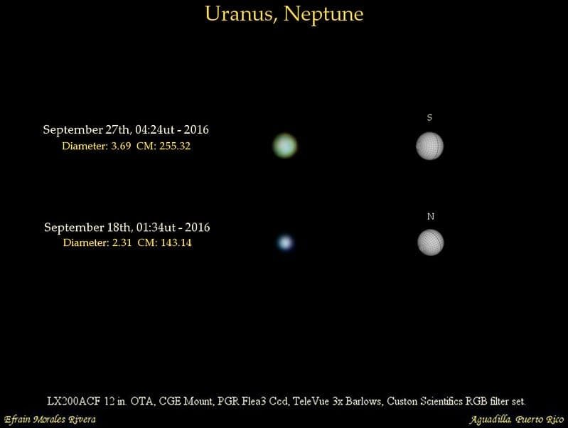 Uranus versus Neptune at the eyepiece. Credit: Efrain Morales.