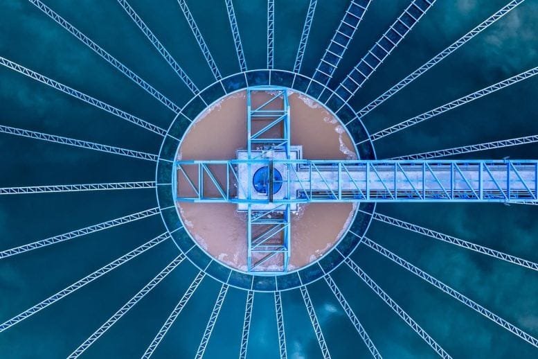 Aerial View Circular Tank Wastewater Treatment Plant