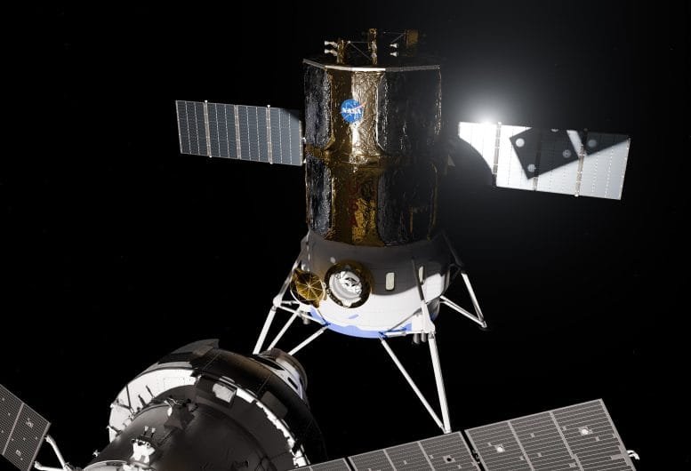 Blue Origin Blue Moon Mark 2 Human Landing System Test Article Docked With Orion