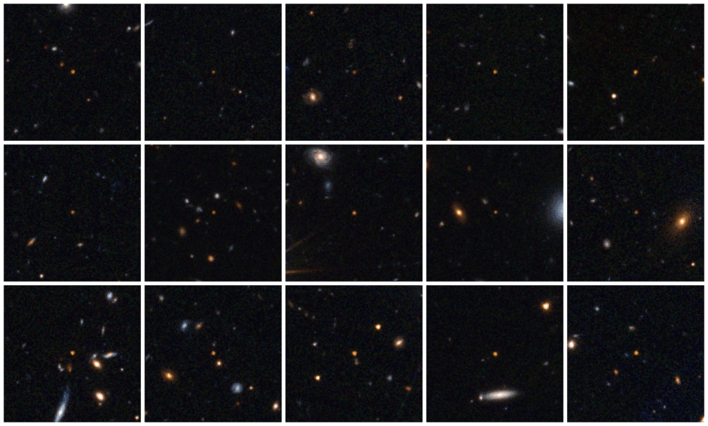 A collage showing 15 of 31 newly discovered quasars discovered by the ESA Euclid telescope. Credit: ESA/Euclid/Euclid Consortium/NASA, image processing by the Euclid Science Ground Segment and Antoine Basset (CNES)