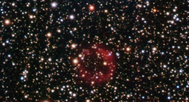 Sakurai's Object is in the Sagittarius constellation and is undergoing a helium flash. These events have rarely been observed, making Sakurai's Object an important object for astronomers studying stellar evolution. It was a zombie star prior to the flash, a white dwarf. Now, it's heating up and expanding. Eventually, it will become a white dwarf again. Image Credit: By ESO, cropped by Sn1per - https://www.eso.org/public/images/potw1531a/ (cropped from File:White Dwarf Resurrection.jpg), CC BY 4.0, https://commons.wikimedia.org/w/index.php?curid=46477464