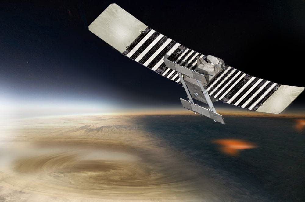 An artist's illustration of NASA's VERITAS orbiter, at work above Venus. Image Credit: NASA