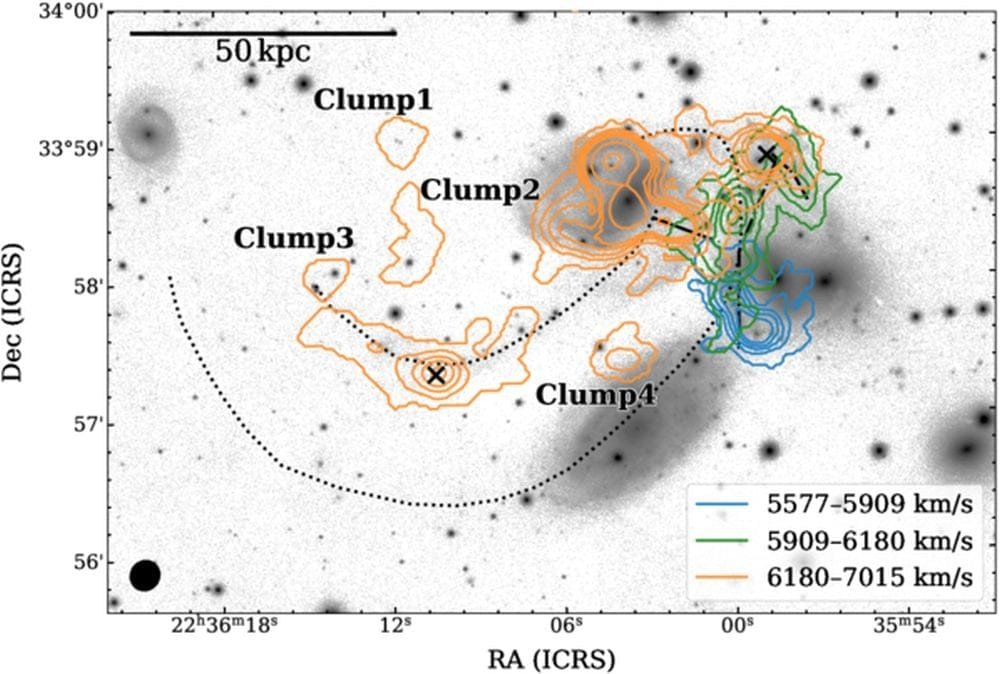 This figure is an integrated intensity map of SQ divided into three velocity components. Image Credit: Yamamoto et al. 2026. ApJ