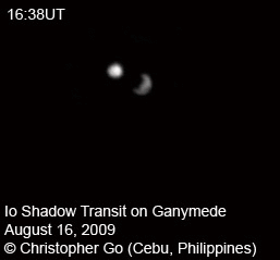 Io casts a shadow on Ganymede in 2009. Credit: Christopher Go.