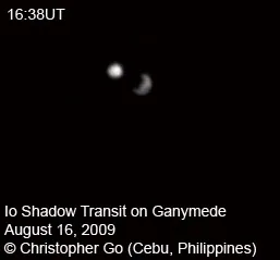 Io casts a shadow on Ganymede in 2009. Credit: Christopher Go.