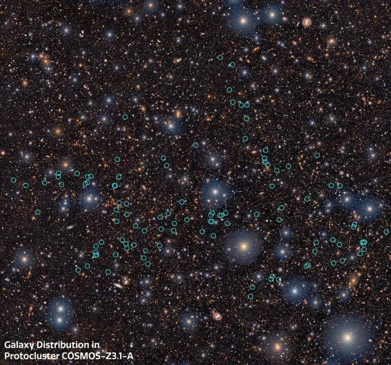 Astrônomos descobrem proto-superaglomerado COSMOS-z3.1-A