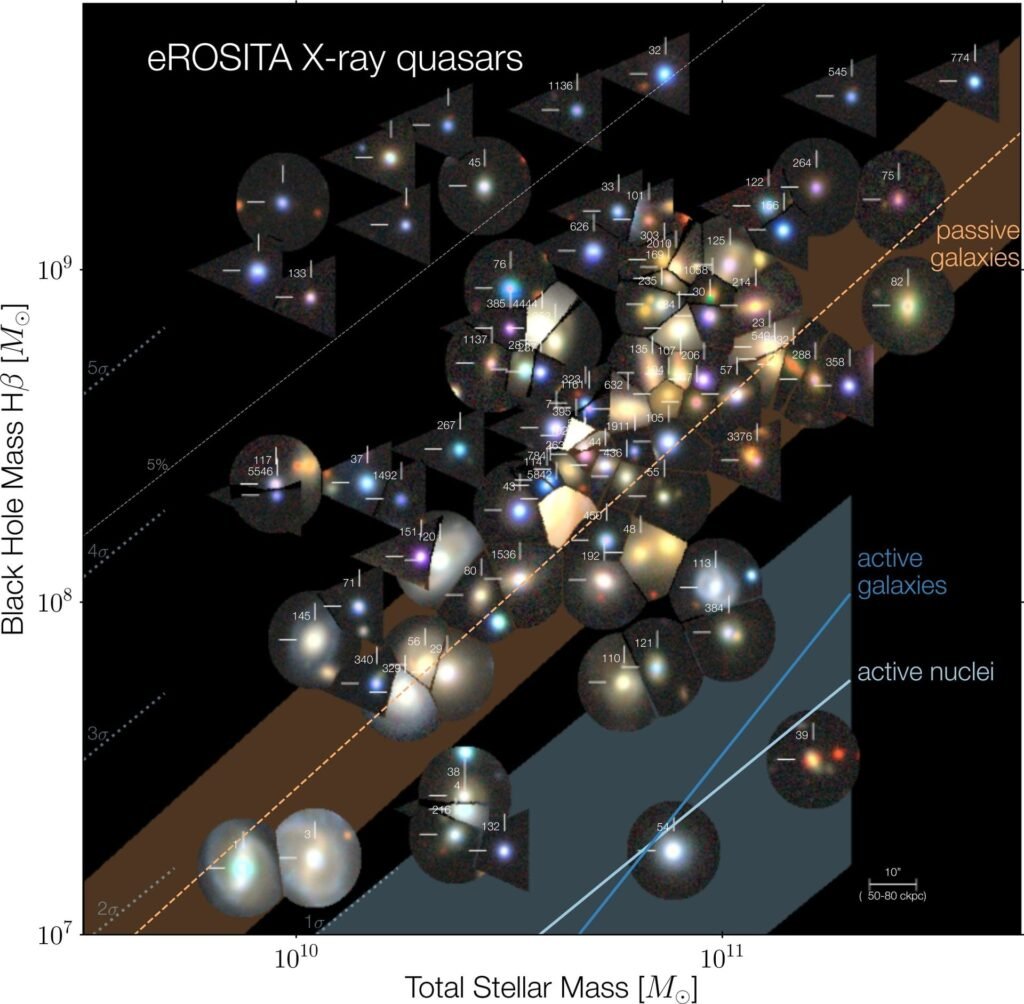 Some eROSITA quasars in this study. The eight exceptional black hole are at the upper left of the figure. Credit: Buchner, et al