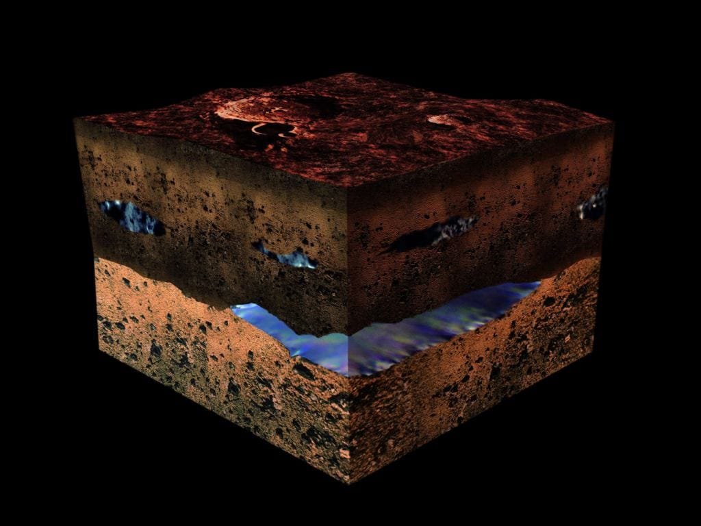 Artist's impression of water under the Martian surface. Credit: ESA/Medialab