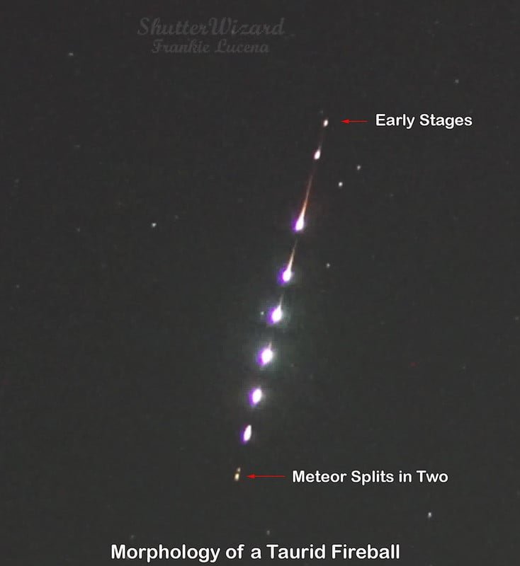 The morphology of a 2022 Taurid fireball. Credit: Frankie Lucena