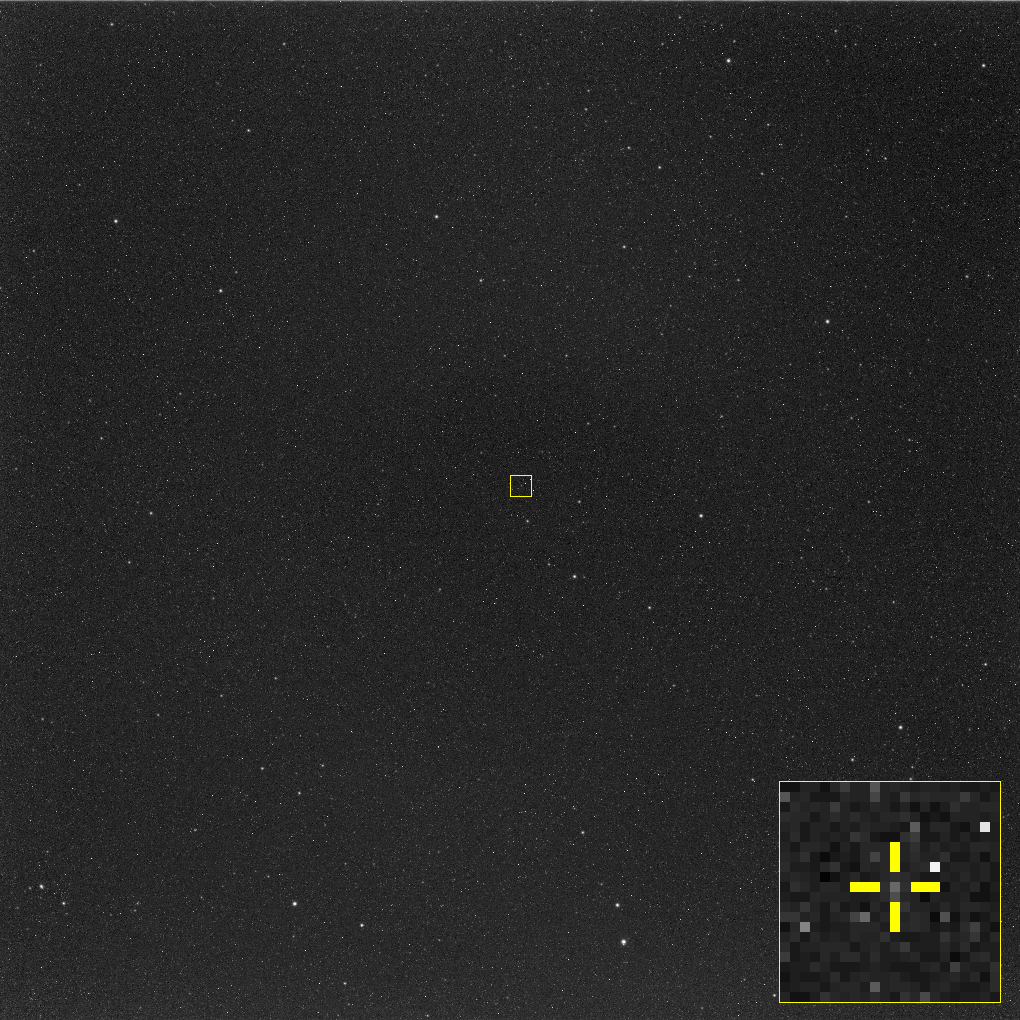 Hera catches first sight of its binary asteroid destination. Credit: ESA.