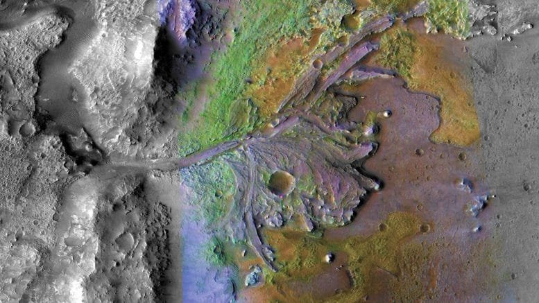 False Color Jezero Crater River Delta
