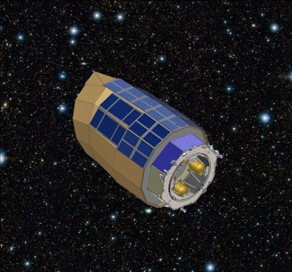 An illustration of the Lazuli Space Telescope. It will have a 3-meter mirror and three instruments. One of them is the ExtraSolar Coronagraph (ESC). The ESC will allow observations of exoplanets and their atmosphere with reflected starlight, rather than by their thermal emissions. Image Credit: Schmidt Sciences