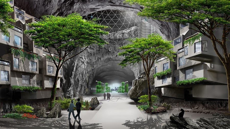Conceptual rendering of a lunar lava tube as it is developed as a human settlement. Credits: Port San Antonio/XArc