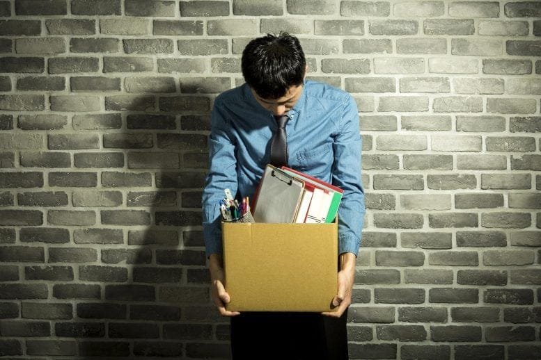 Sad Businessman Lost Job Depressed Holding Box